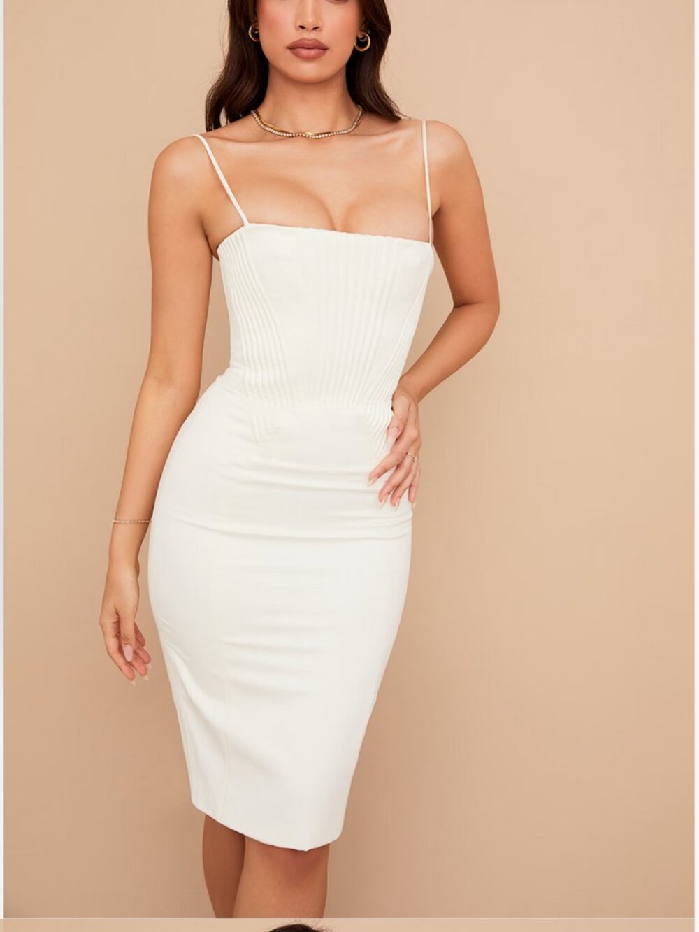House of CB: Lorelei ivory satin corset midi dress
